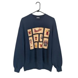 Vintage 90s Folk Art Angels Patchwork Cut Out Raggedy Ann Christmas Sweatshirt